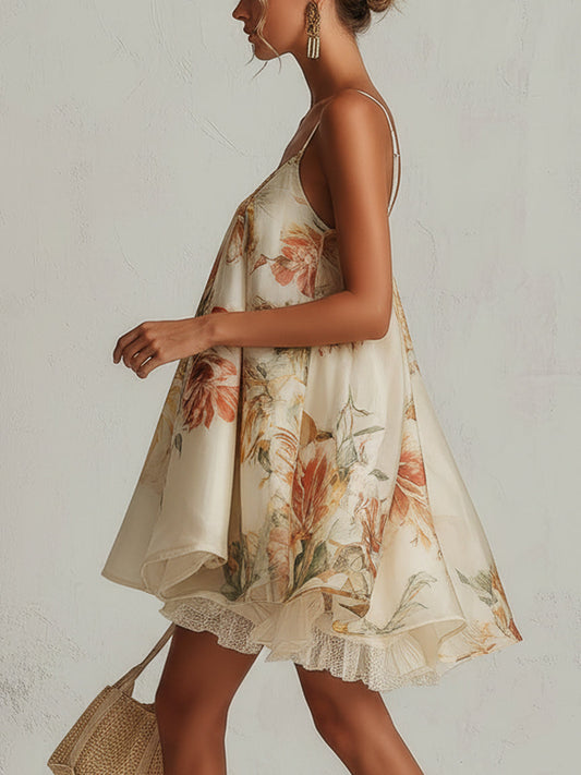BLISS | Floral Mini Dress with Lace Hem Detail