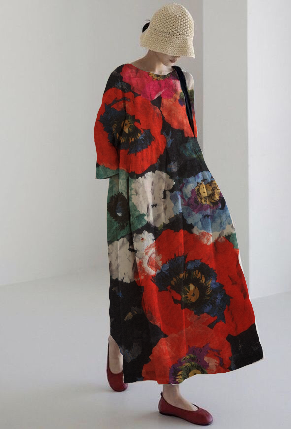 ROSALIA | Midi Dress Artistic with Maximum Comfort and Intense Floral Print for an Impressive Look