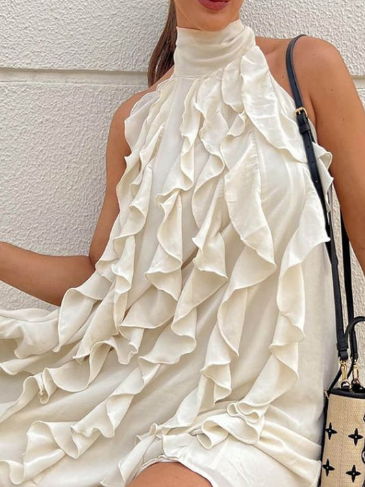 Fashionable Dress with High Collar
