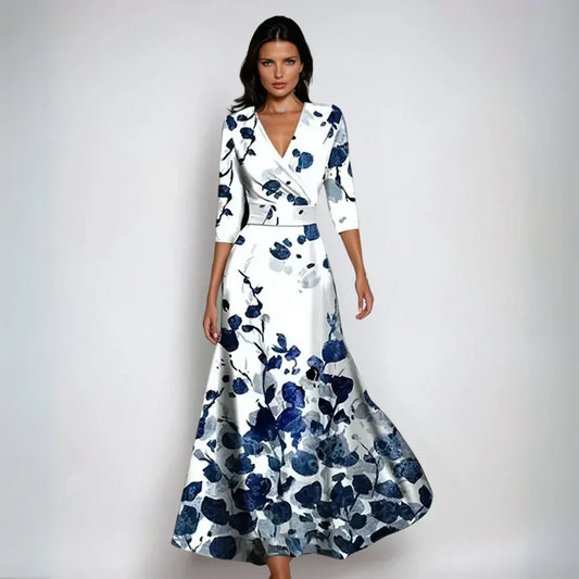 ELIN | Elegant Wrap Dress with Floral Splendor and Flattering Silhouette