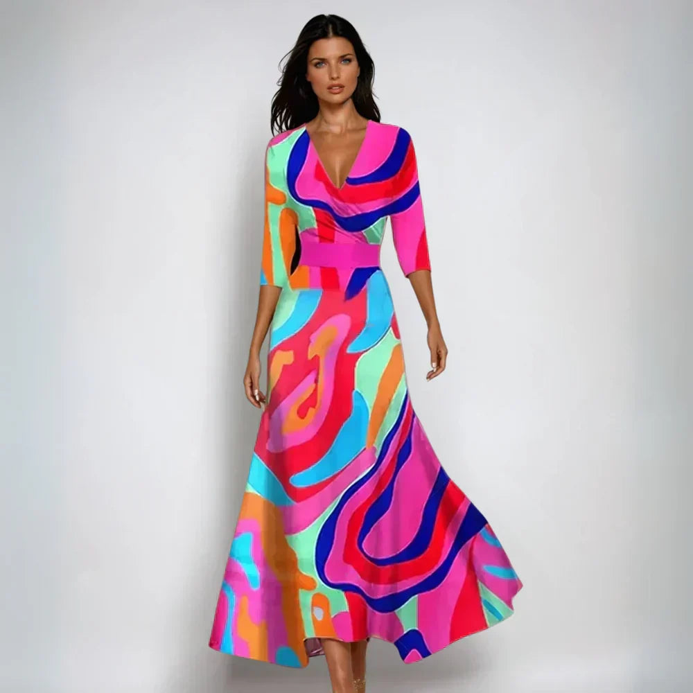 ELIN | Elegant Wrap Dress with Floral Splendor and Flattering Silhouette
