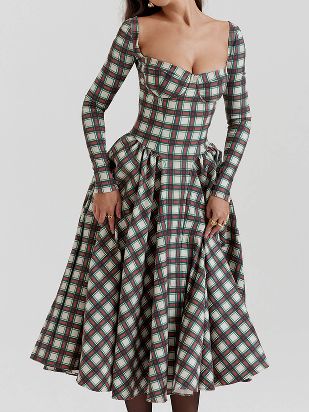 Red tartan midi corset dress