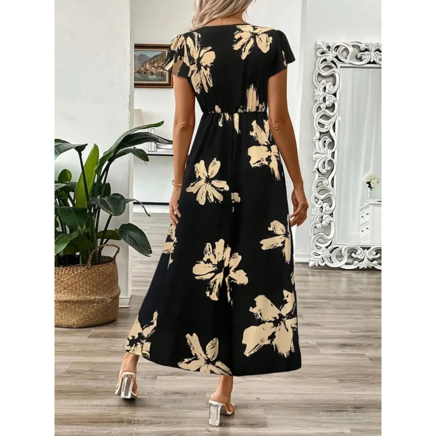 CLARA | Floral Maxi Dress with Wrap V-Neckline for Elegant Everyday Wear