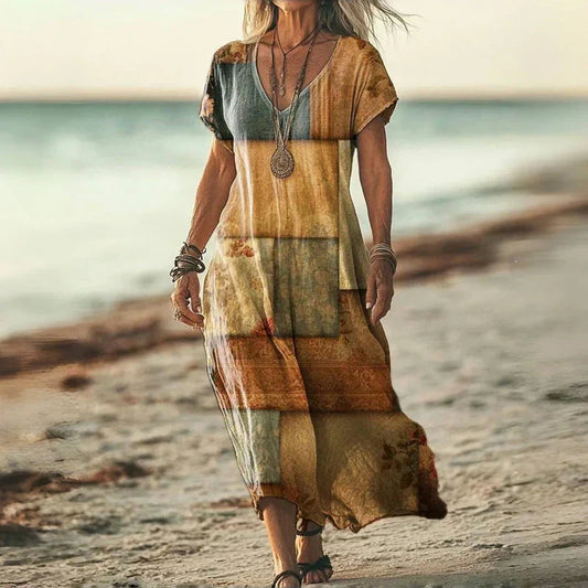 CATERINA | Midi Vintage Dress with Flowing Cut and Relaxed Elegance for Summer Days