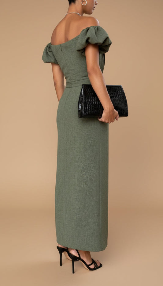 JASMIJN | Elegant Midi Dress with Accentuated Waist and Timeless Evening Style
