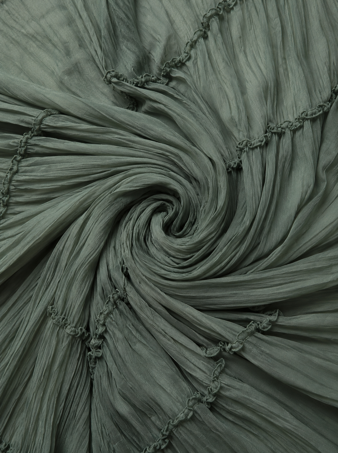 Long pleated boho dress in sage green