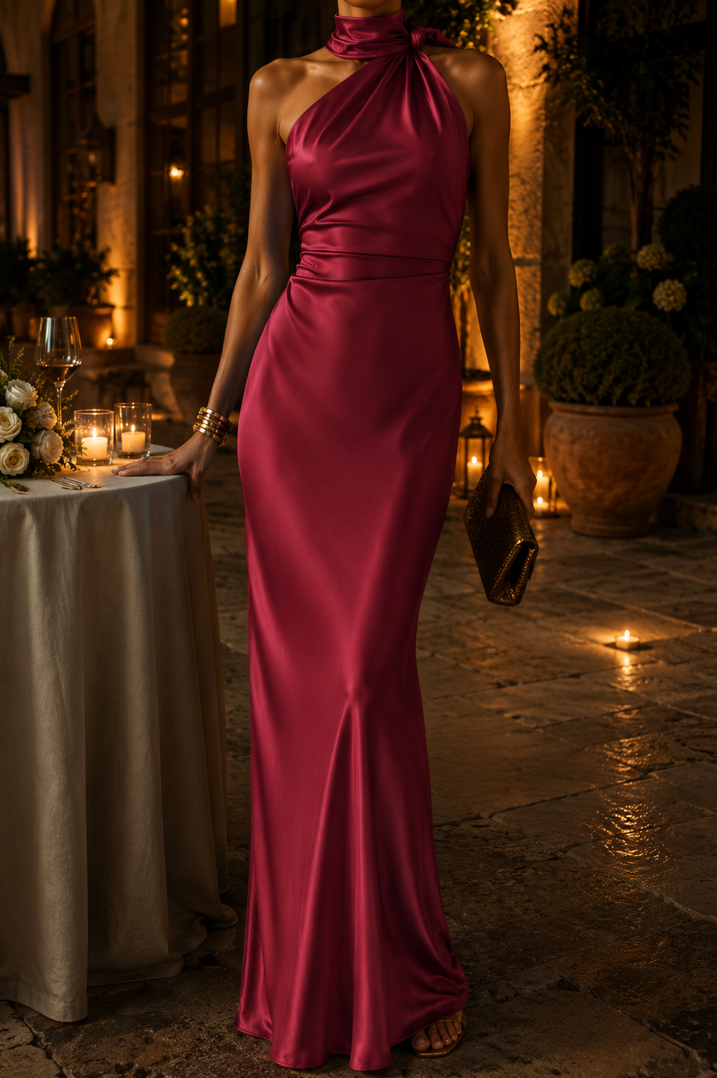 Monaco - Long Dress with Draped Neckline