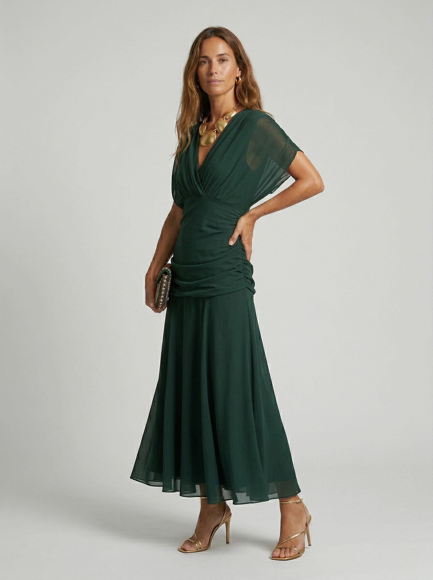 Long dress with V-neck