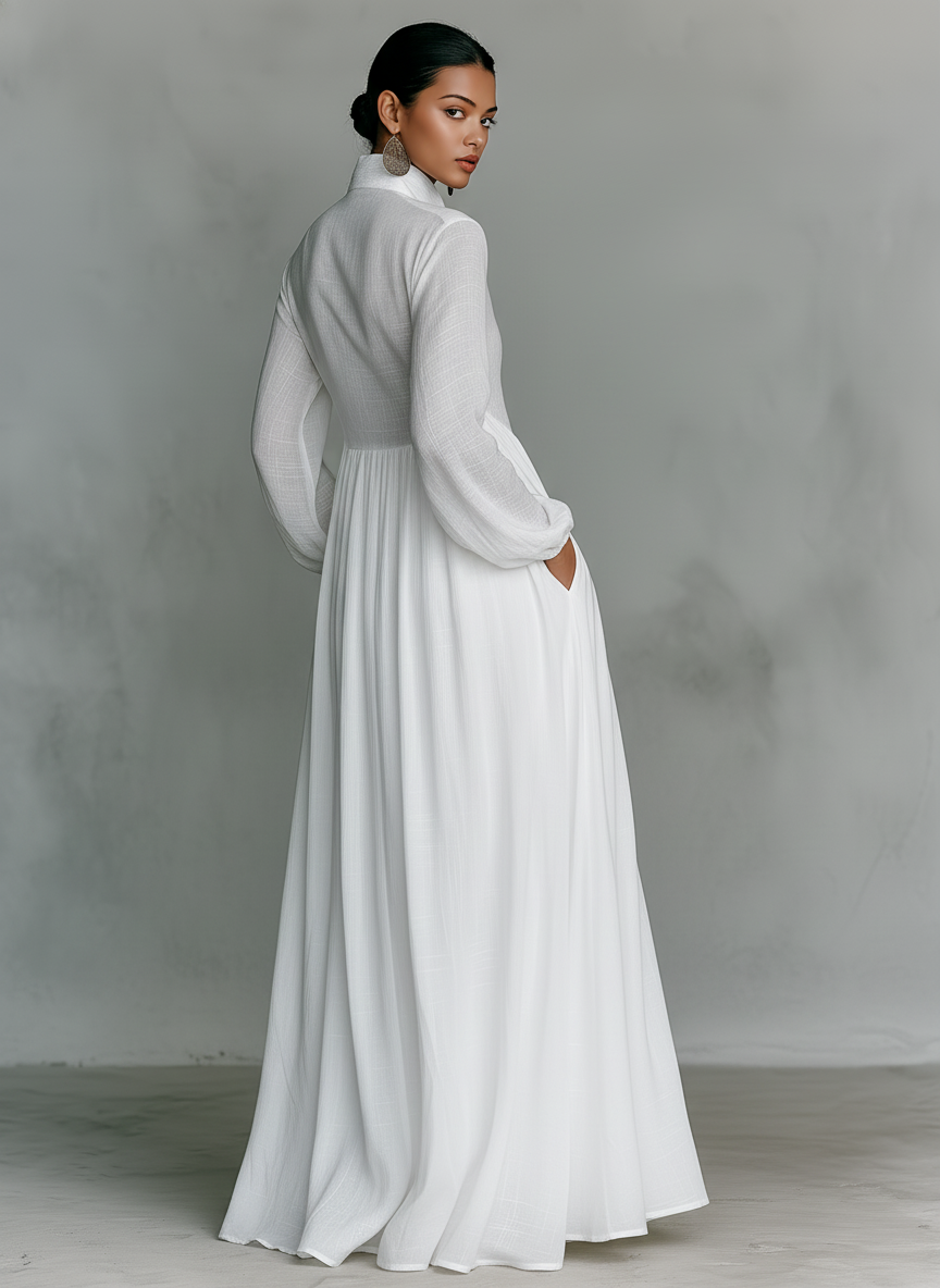 Patchwork Maxi Dress Stand Collar