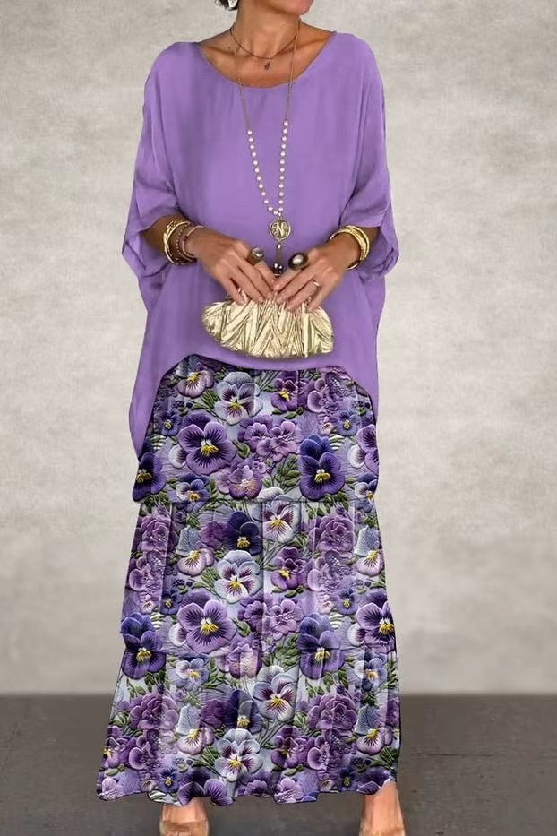 Nora Cape Dress - Purple Flower