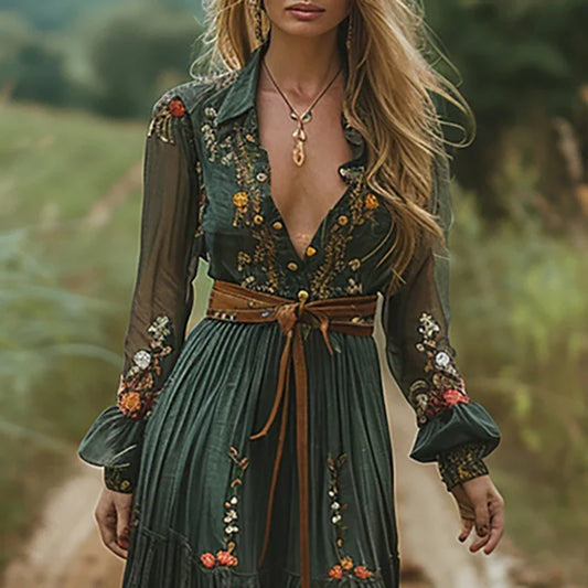 WILLA | Boho Maxi Dress with Tie Belt