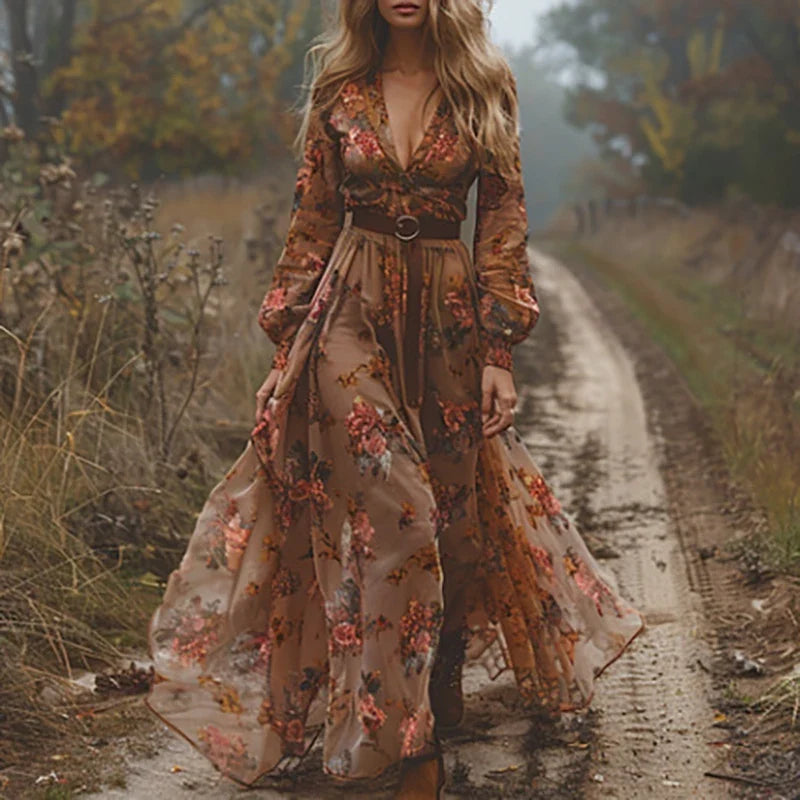 WILLA | Boho Maxi Dress with Tie Belt