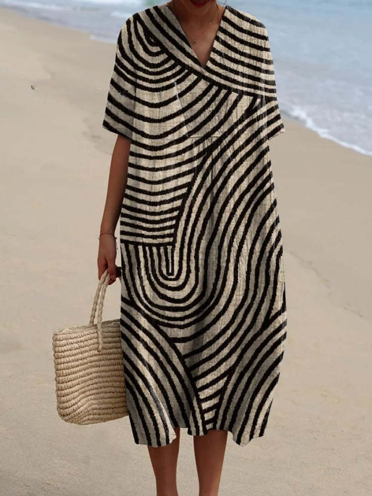Fluid Dress with Hand-Drawn Geometric Pattern