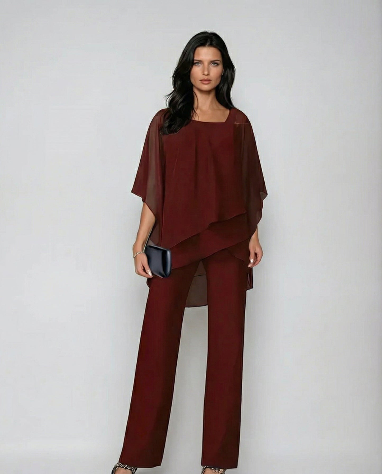 Loretta | Cotton and Canvas Set with Batwing Sleeve Top and Wide Pants