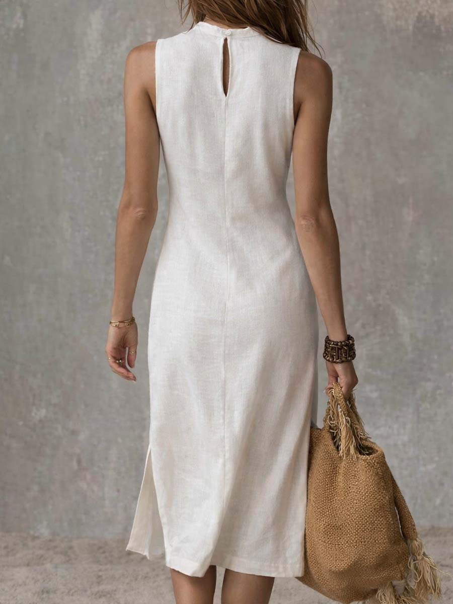 CHLOE | Fitted Midi Dress with High Neck and Side Slit