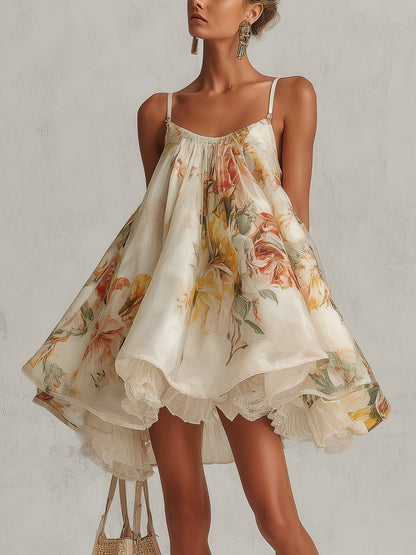 BLISS | Floral Mini Dress with Lace Hem Detail