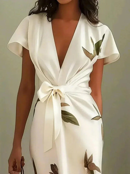 MADISON | Botanical Wrap Midi Dress for Timeless Elegance