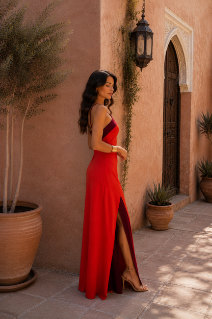Long backless dress with slit