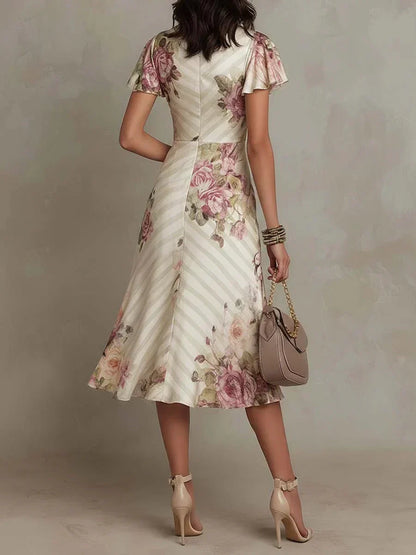 Camellia | Elegant Floral Ruched Wrap Midi Dress
