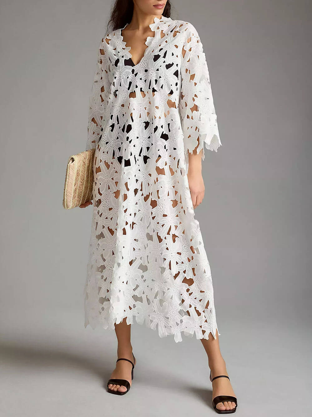 Midi beach dress with lace wrap