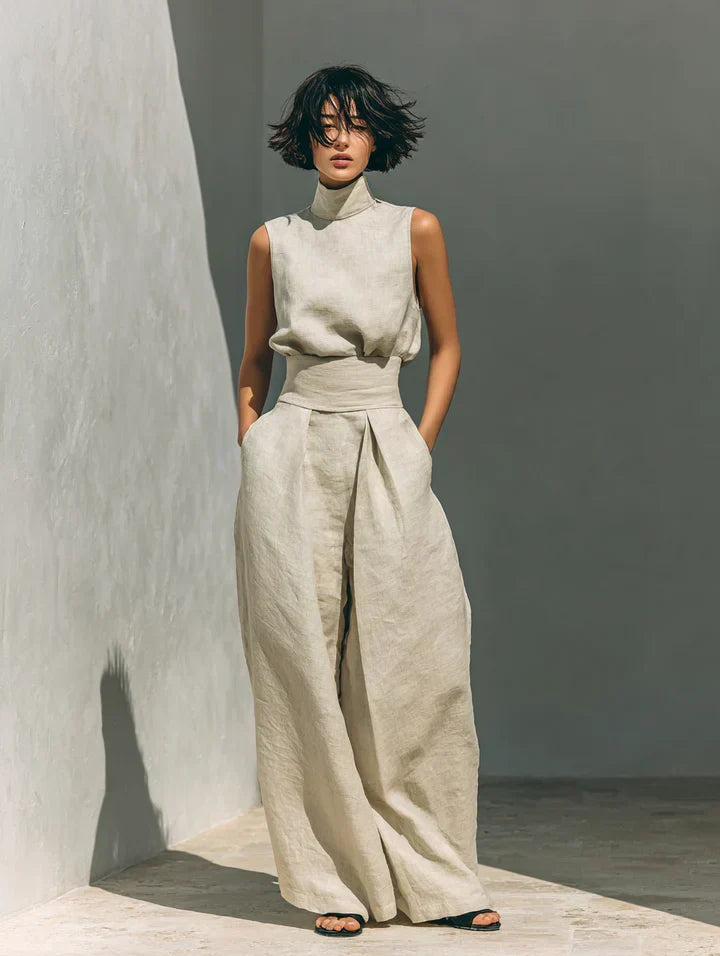 Flor™ | Minimalist two-piece set of tank top and wide-leg pants in cotton and linen for women