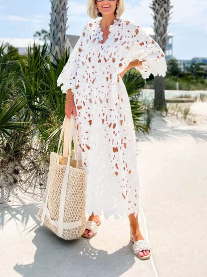 Midi beach dress with lace wrap