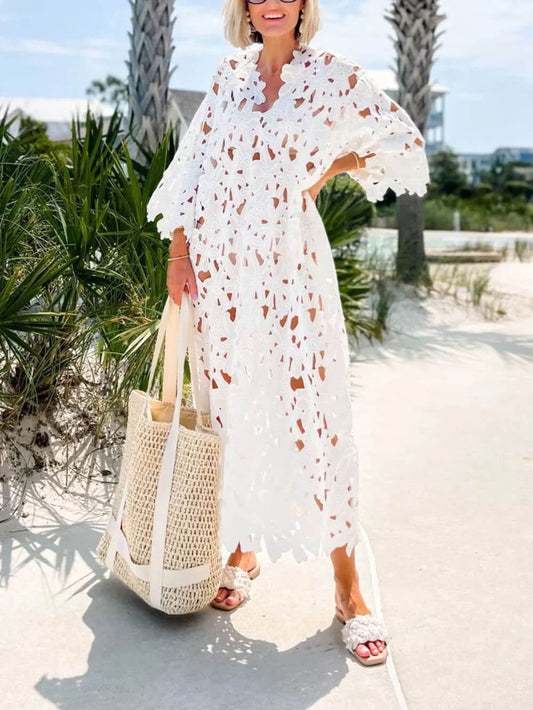Midi beach dress with lace wrap