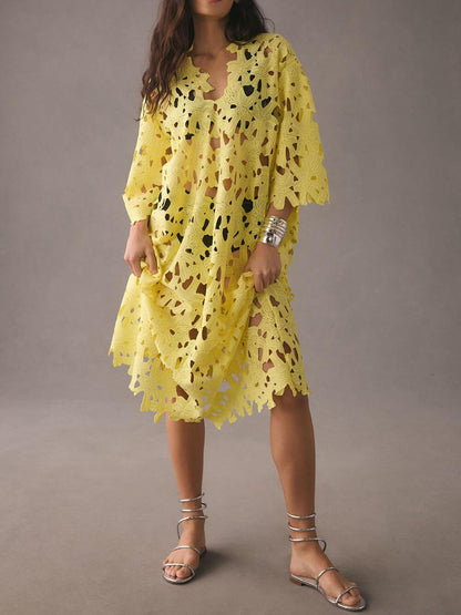 Midi beach dress with lace wrap