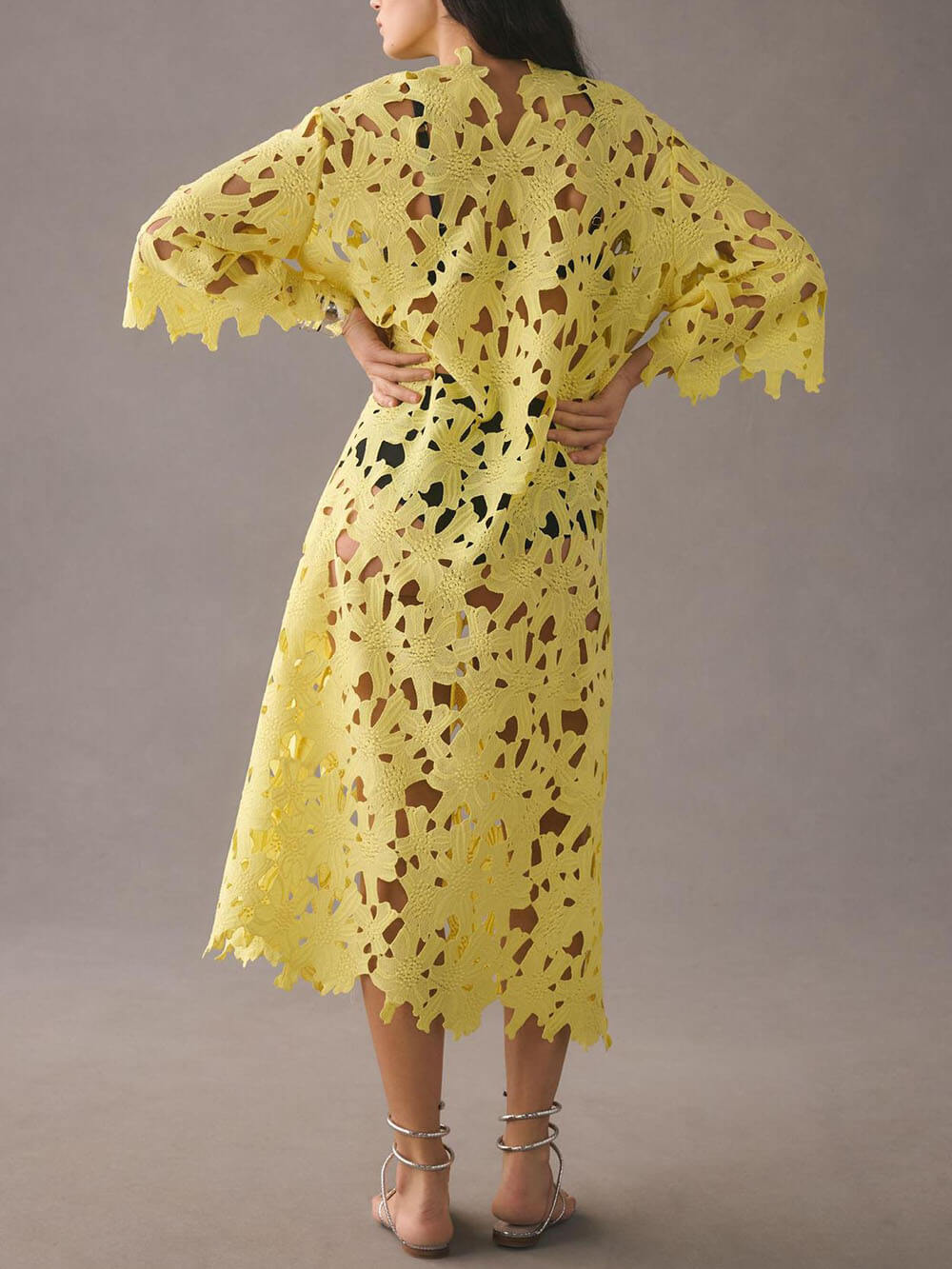 Midi beach dress with lace wrap