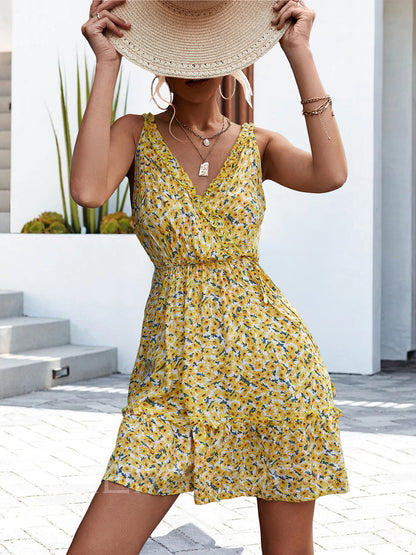 Summer Sexy Dress with Ruffles and V-Neck for Women