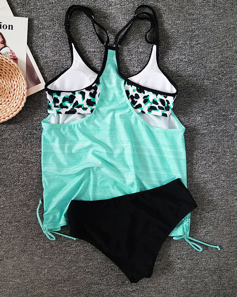 Augustus - Solid Tankini with Leopard Print
