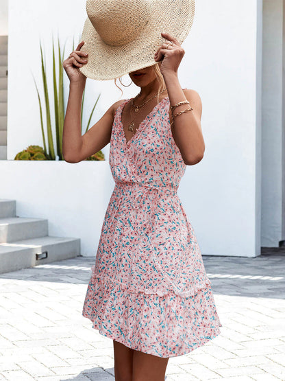 Summer Sexy Dress with Ruffles and V-Neck for Women