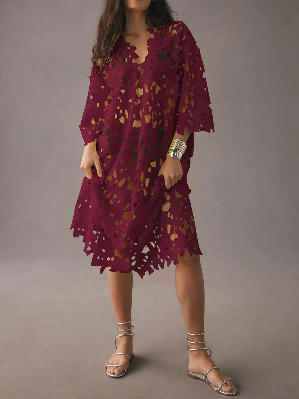 Midi beach dress with lace wrap