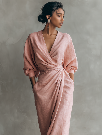 Pink Maxi Dress V-Neck
