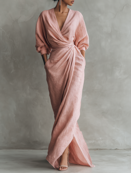 Pink Maxi Dress V-Neck