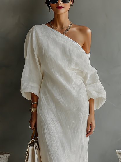 Ivory Dress Off-Shoulder