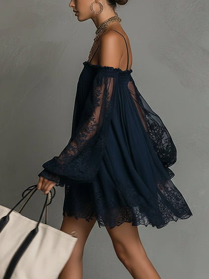 Elara | Off-Shoulder Lace-Trim Mini Dress