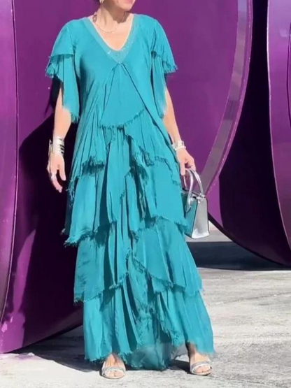 SAVANE | Long Flowing Dress with Elegant V-Neck