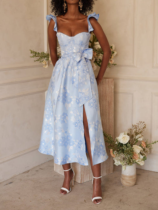 Strapless dress with print and butterfly sleeves