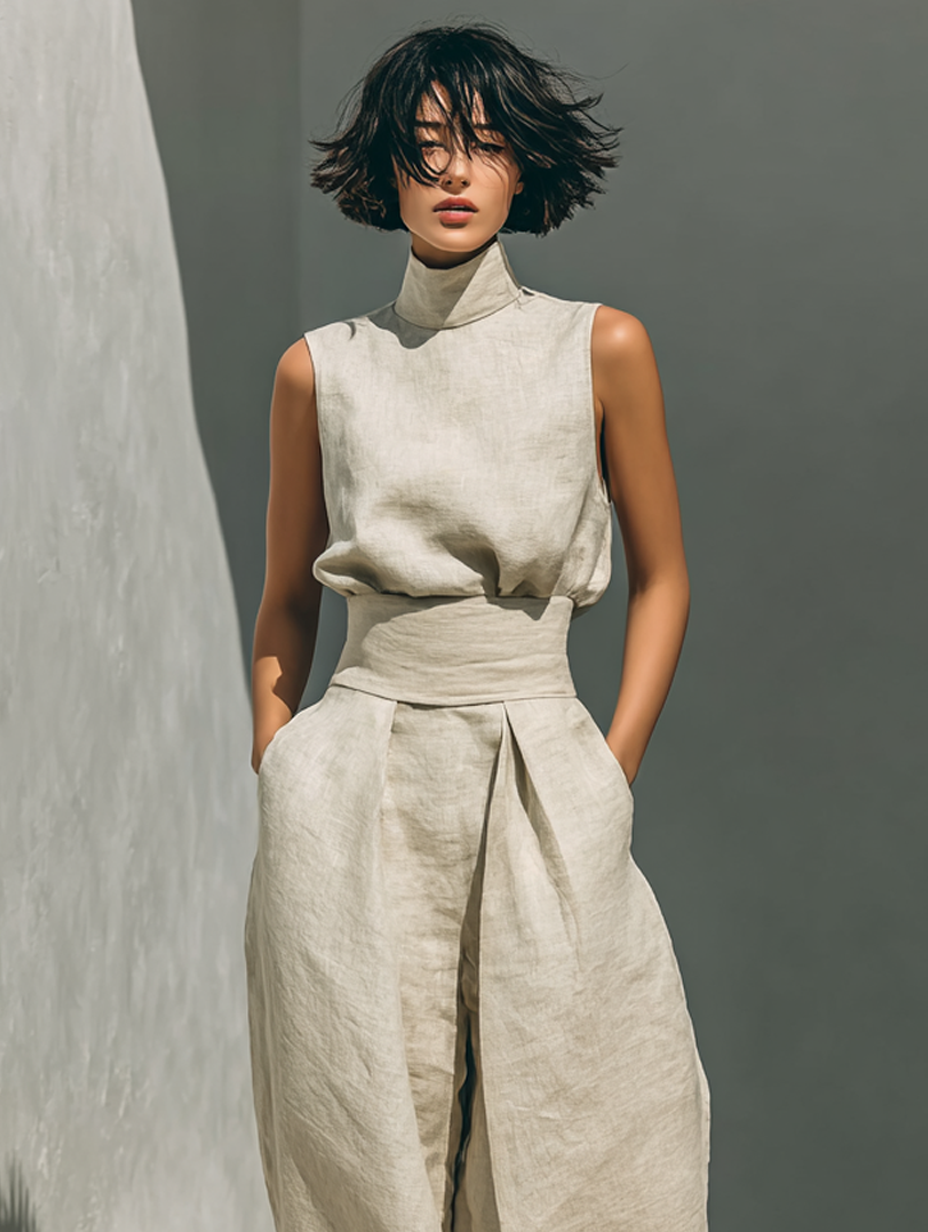 Lili – Minimalist cotton and canvas set: tank top and wide-leg pants for women