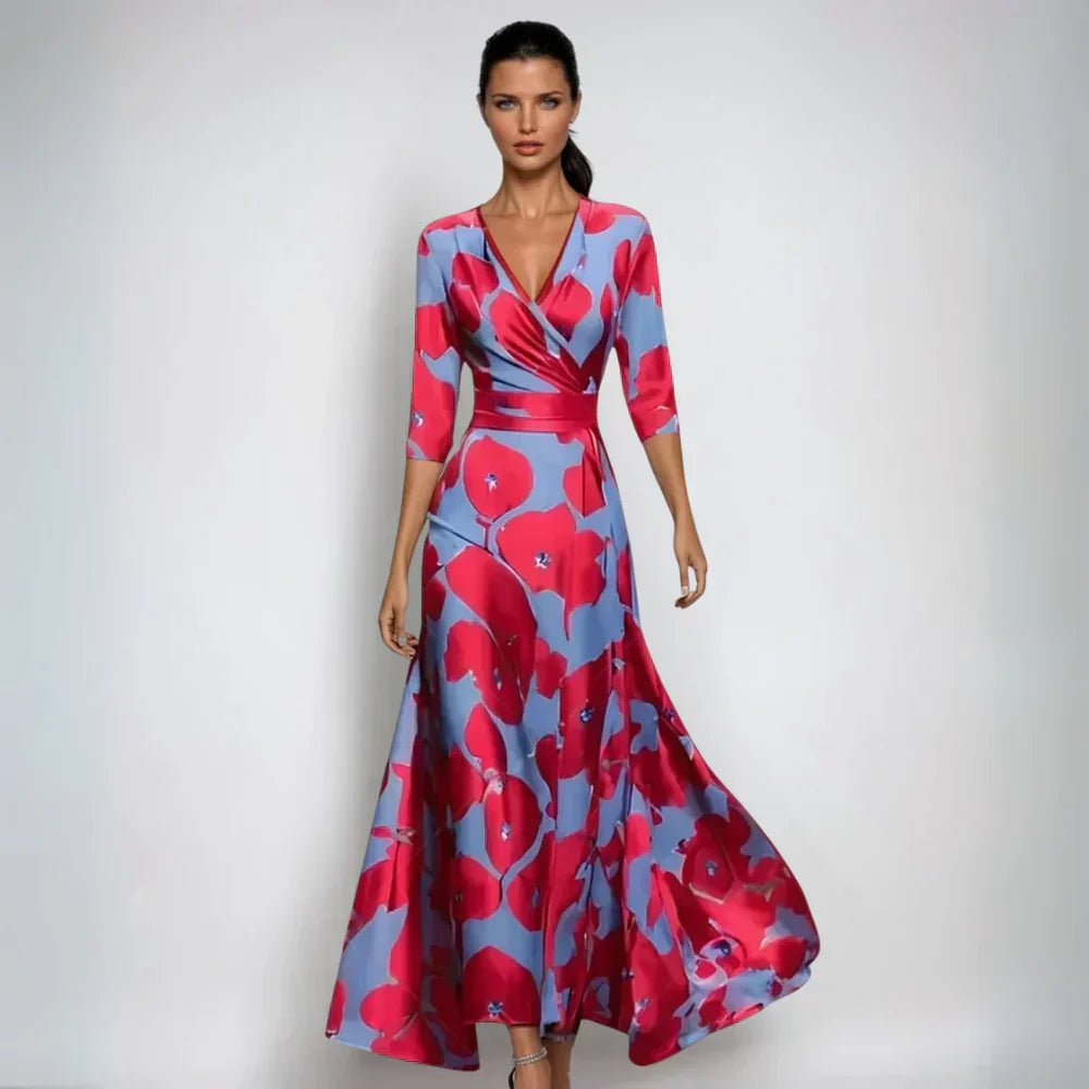 ELIN | Elegant Wrap Dress with Floral Splendor and Flattering Silhouette