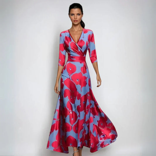 ELIN | Elegant Wrap Dress with Floral Splendor and Flattering Silhouette
