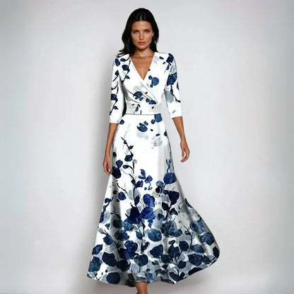 ELIN | Elegant Wrap Dress with Floral Splendor and Flattering Silhouette
