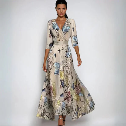 ELIN | Elegant Wrap Dress with Floral Splendor and Flattering Silhouette
