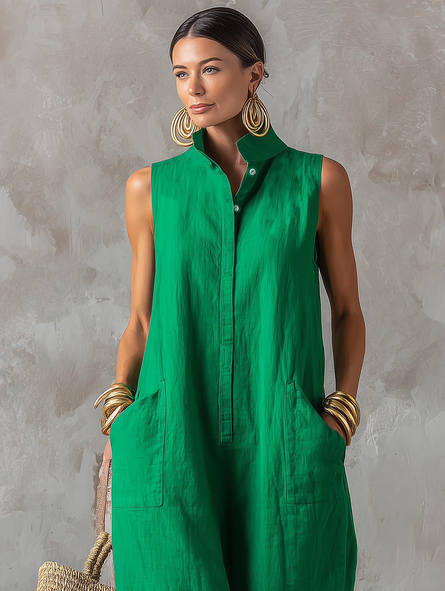Jerline™ Sleeveless Maxi Jumpsuit Wide Leg Style with Front Pockets