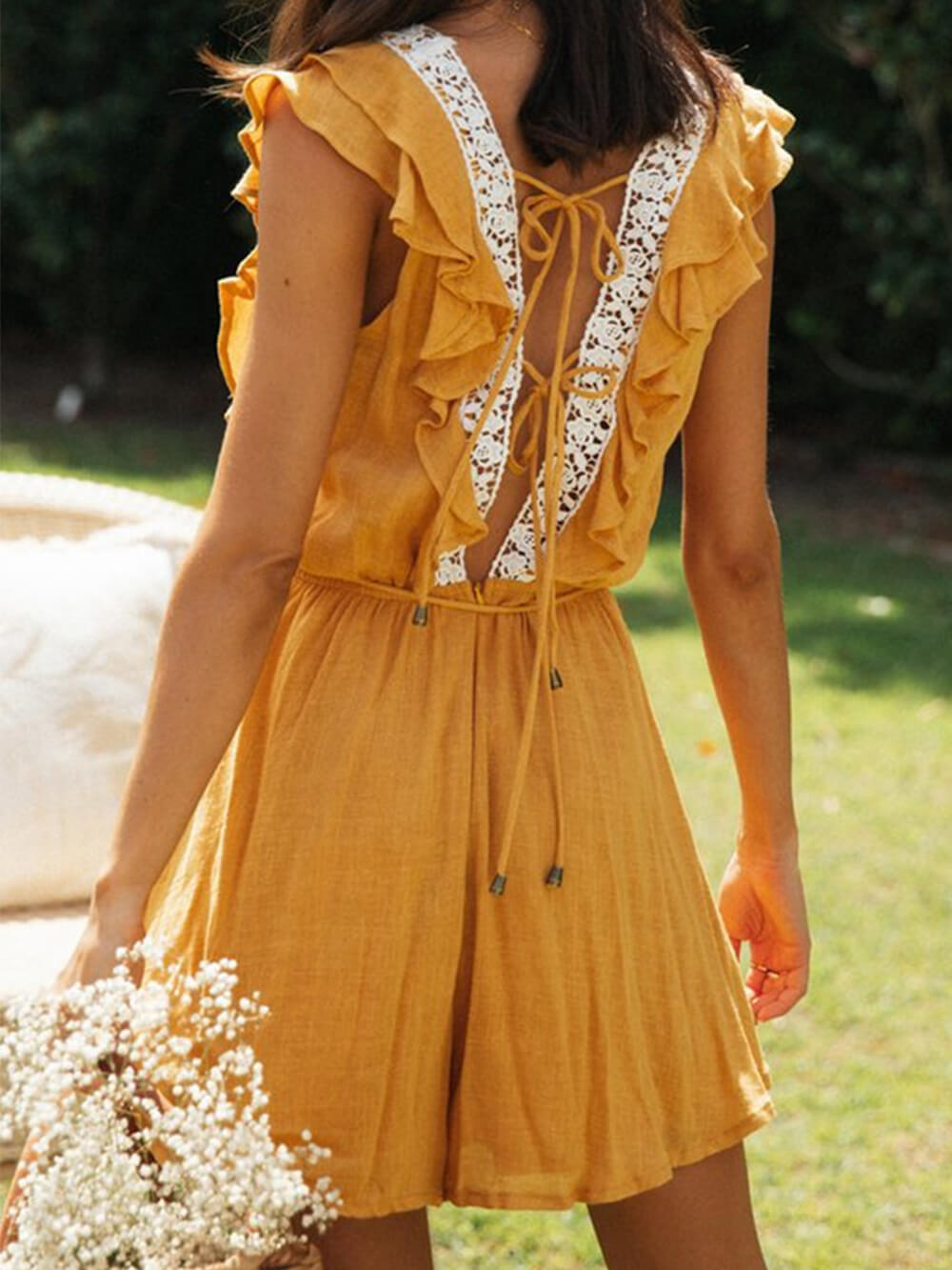 Patchwork jumpsuit with square collar
