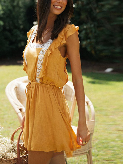Patchwork jumpsuit with square collar