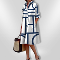 AURORA | Midi Hemdress with Flattering Cut and Modern Geometric Print