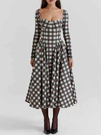 Red tartan midi corset dress