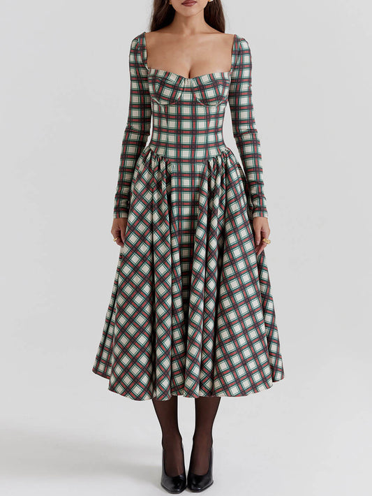 Red tartan midi corset dress